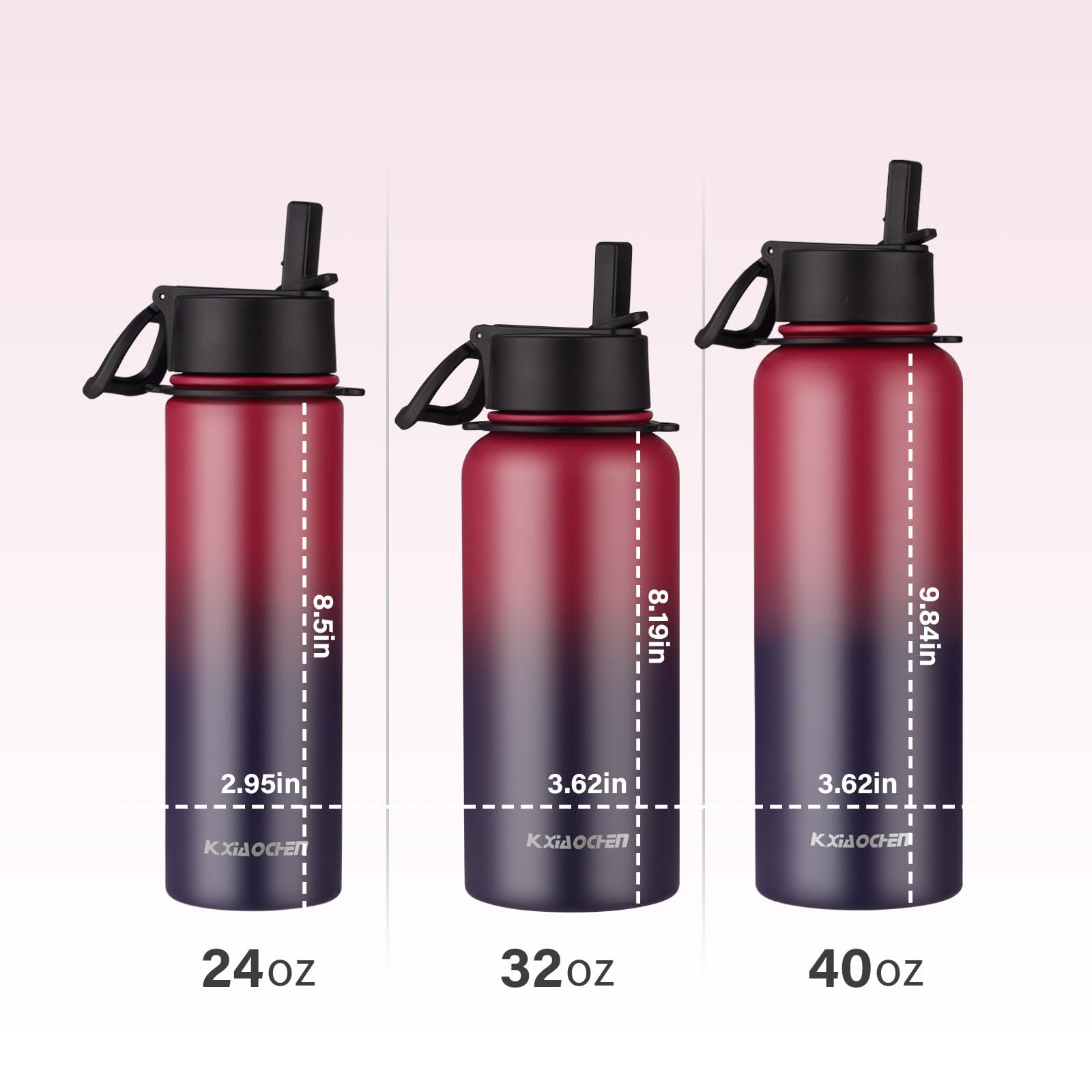 KXIAOCHEN Isolierte Wasserflasche mit Riemen, kalt für 48 Stunden, auslaufsicher, dreiwandige Edelstahl-Sport-Trinkflasche mit Strohhalm und Auslaufdeckel, für Fitnessstudio, Wandern, Reisen, 1,2 l