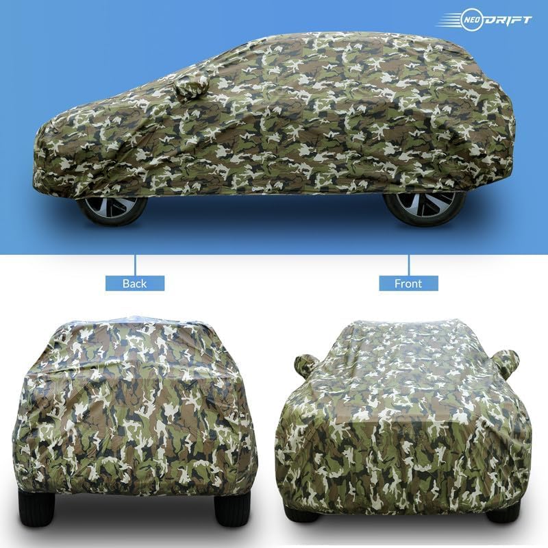 Image of NEODRIFT 'JungleTech' Car Cover for Suitable for Honda Elevate (100% Water-Resistant & All Weather Protection, Tailored Fit, Multi-Layered & Breathable Fabric) (Colour: Military)
