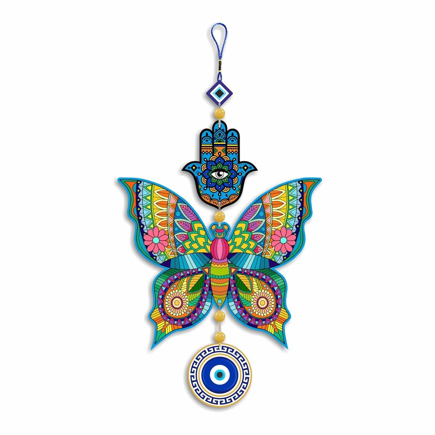 MUKKA ENTERPRISES Beautiful Decorative Evil Eye Butterfly Wooden Wall Hanging Luck Prosperity For Home Decor Decoration Livingroom Modern Artworks Items Door Decorative Accents Hangings