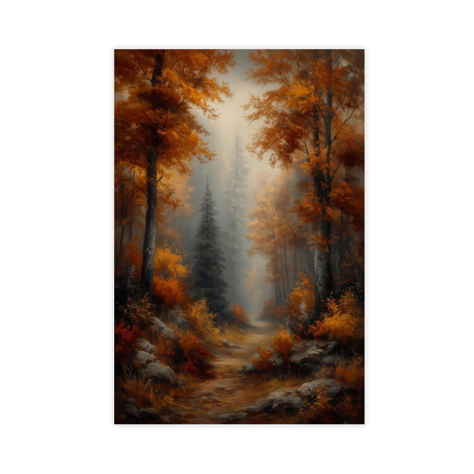 Bareronor Brown Moody Autumn Forest Path Canvas Poster Bedroom Decor Landscape Office Room Decor Gift 20" L X 30" W