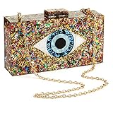 Gets Acrylic Clutch Purses for Women Evening Bag Eyes Multicolor Perspex Box Clutch Glitter Purse Handbags Crossbody Bag (Mixed Gold)