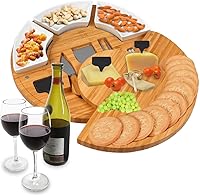 Vista 8 de Vaiyer Juego de tablas de cortar de queso charcutería con tabla de queso redonda de 13 pulgadas con 3 cuchillos, 3 cuencos de cerámica con 2