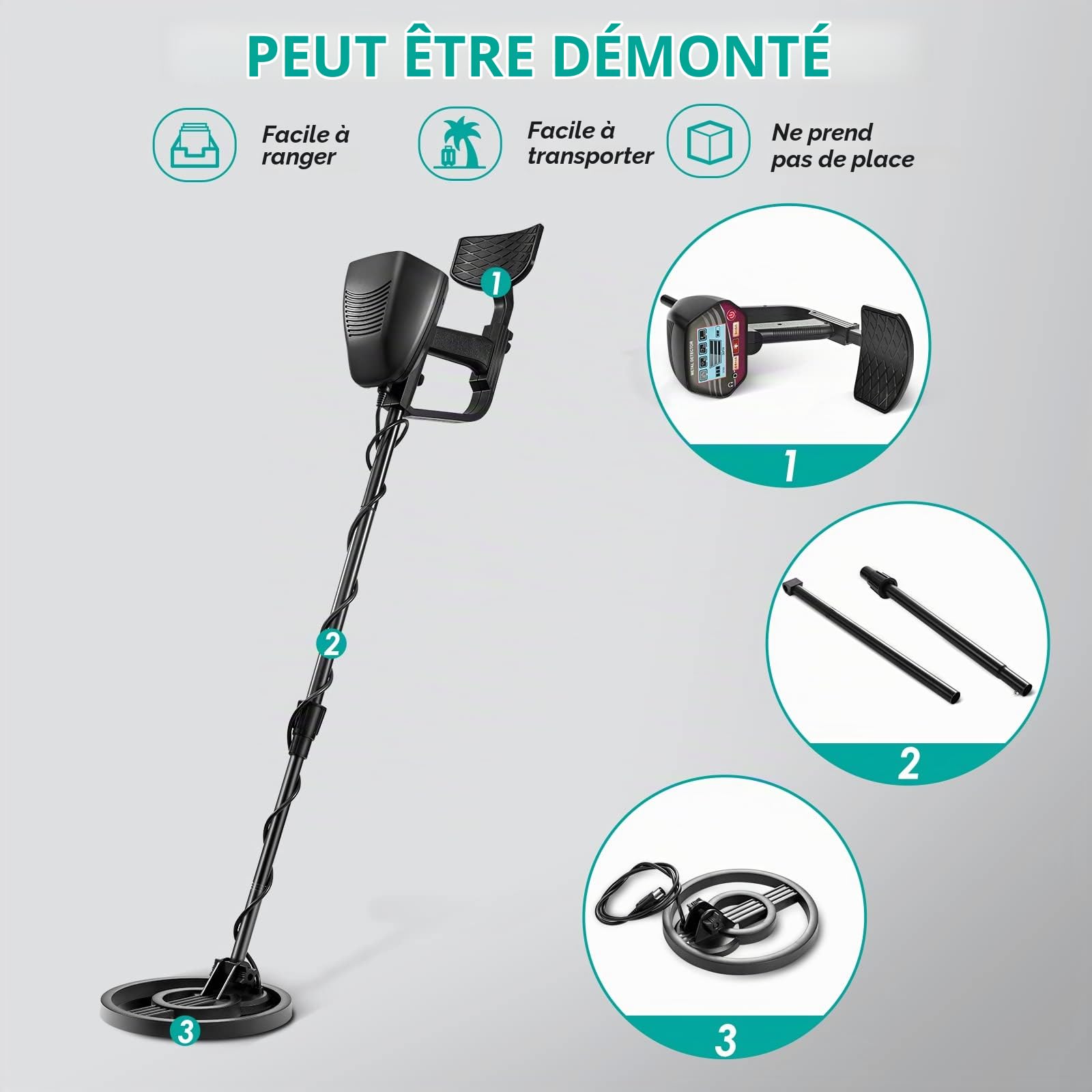 Détecteurs de Métaux Réglable Haute Précision Étanche 33-43 Pouces Détecteur de Métaux avec Affichage LCD pour Enfants et Adultes Détecteur d'or Profondeur de Détection 34 cm