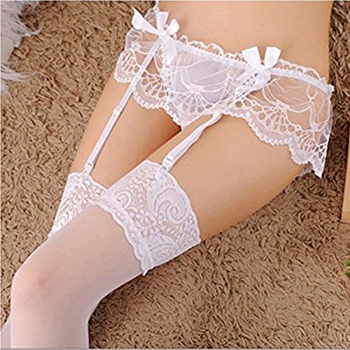Womens Sexy Lace Garter Belts with Panties and High Thigh Stockings Sets Sexy Lingerie (4Pack)
