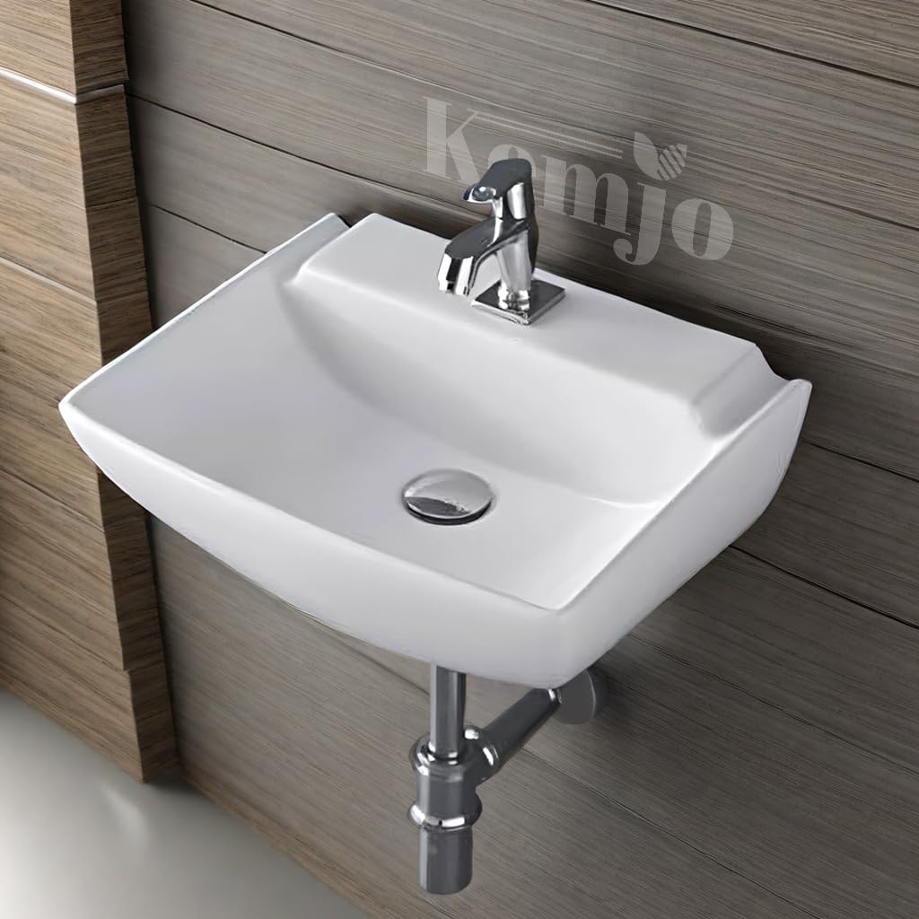Kemjo Wall Mounted Wash Basin For Bathroom | Wall Hung Wash Basin/Sink (17.9 X 13.8 X 5.7 Inch, Olina-5007) - Ceramic, Polished (B08RY1TTB1) Amazon Price History, Amazon Price Tracker