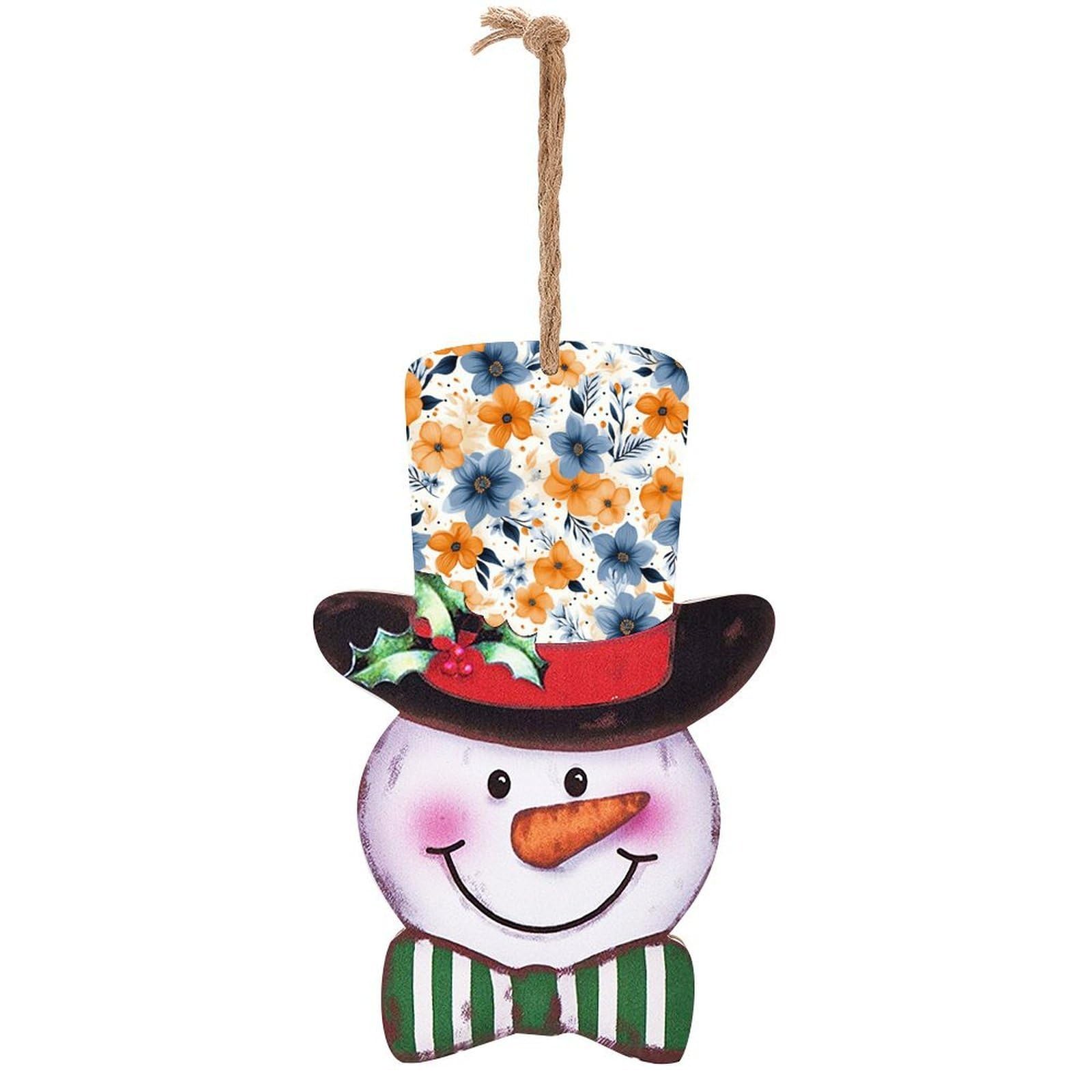 Blue And Orange Flowers on White Background Snowman Decor Christmas Snowmans Hanging Decors Wooden Exquisite Holiday Decoration Sign for Home Window Wall Farmhouse Indoor Outdoo