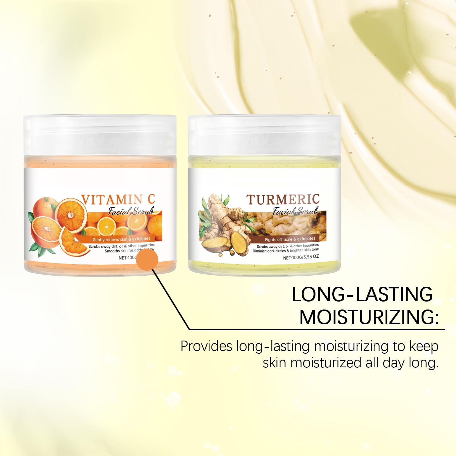 Exfoliante facial con vitamina C y cúrcuma, exfoliante de cúrcuma para el rostro, exfoliante facial blanqueador con vitamina C, con sal marina, limpieza profunda de los poros de la suciedad, todo tipo