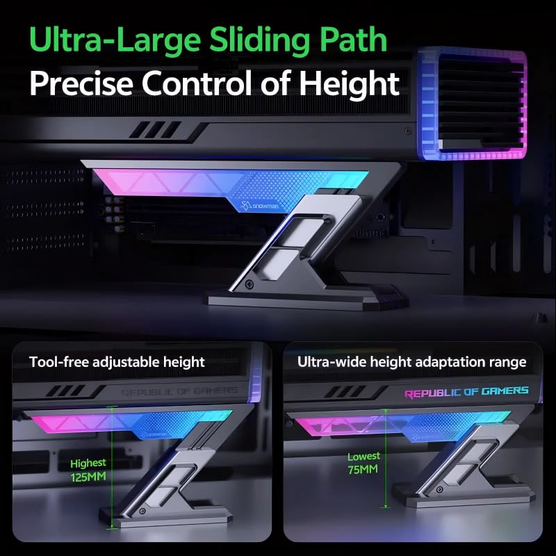 Image of Snowman GP-Z GPU Support Bracket with ARGB Sync Lighting, Adjustable Graphics Card Holder, Aluminum Alloy Anti-Sag Stand for RTX & Radeon GPUs, 5V 3-Pin Motherboard Sync, Universal PC Case Support