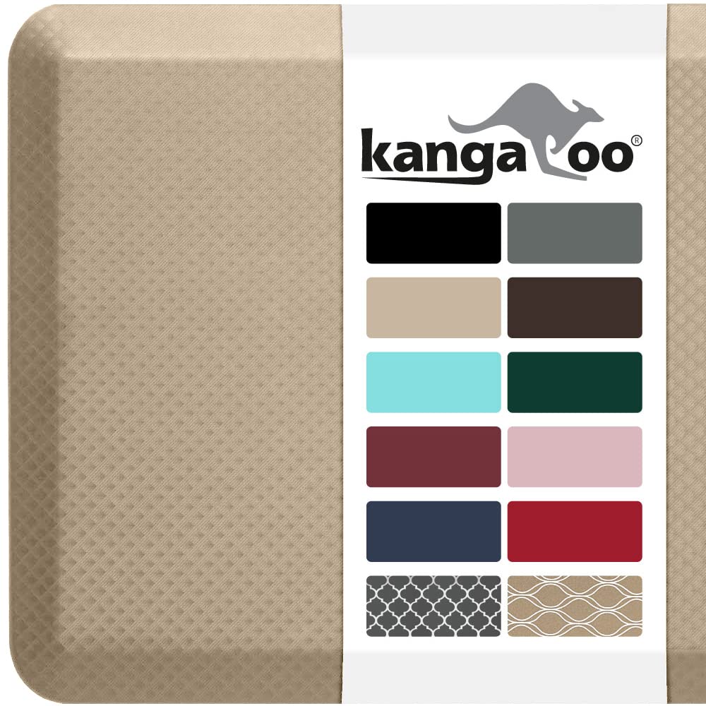 KANGAROO 3/4" Thick Superior Comfort, Relieves Pressure, All Day Ergonomic Stain Resistant Floor Rug Anti Fatigue Cushion Mat, Durable Standing Desk, Foam Pad Mats Kitchen, Office, 39x20, Beige