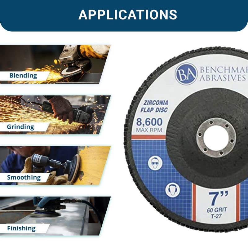 Miniatura 4 de Benchmark Abrasives Discos de solapa tipo 27 de circonio jumbo de alta densidad de 7 x 78 pulgadas para lijar, eliminar stock y óxido, acabado,