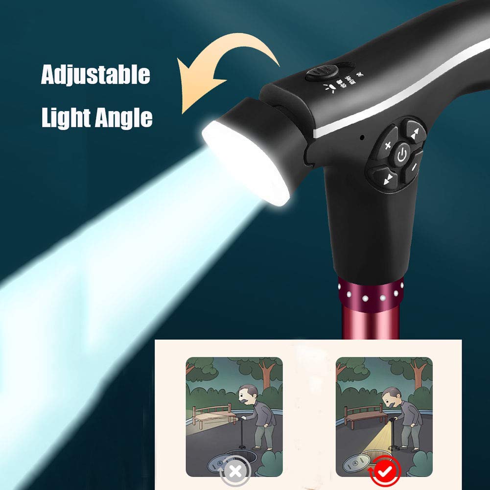 BJH Bastón con luz LED Función de Radio portátil Carga USB Muleta para Caminar 5 Bastón para Caminar de Altura Ajustable para Hombres Mujeres Personas Mayores discapacitadas y ancianas Interesting