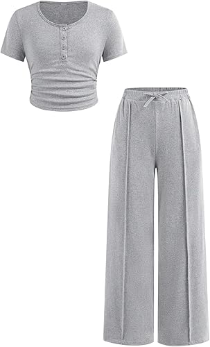 SOLY HUX Girl's Clothes 2 Piece Outfits Button Up Short Sleeve Crop Top and Pant