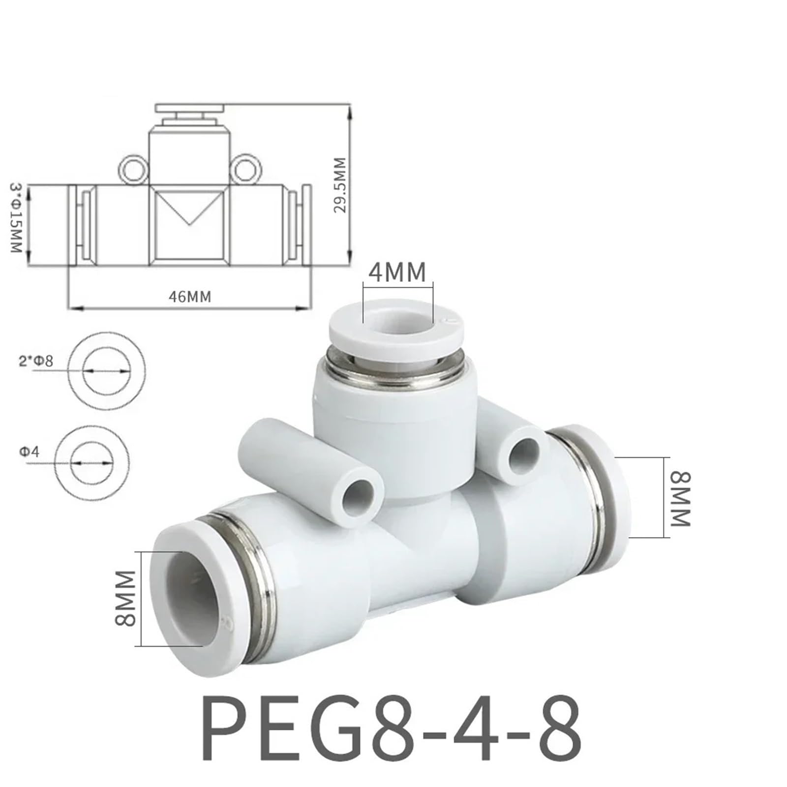 4 mm 6 mm 8 mm pneumatyczne szybkozłączki pneumatyczne złącze wtykowe złącze węża trójnik równe redukujące złącza rurowe 10 mm 12 mm 5 szt. (PEG8-4-8)