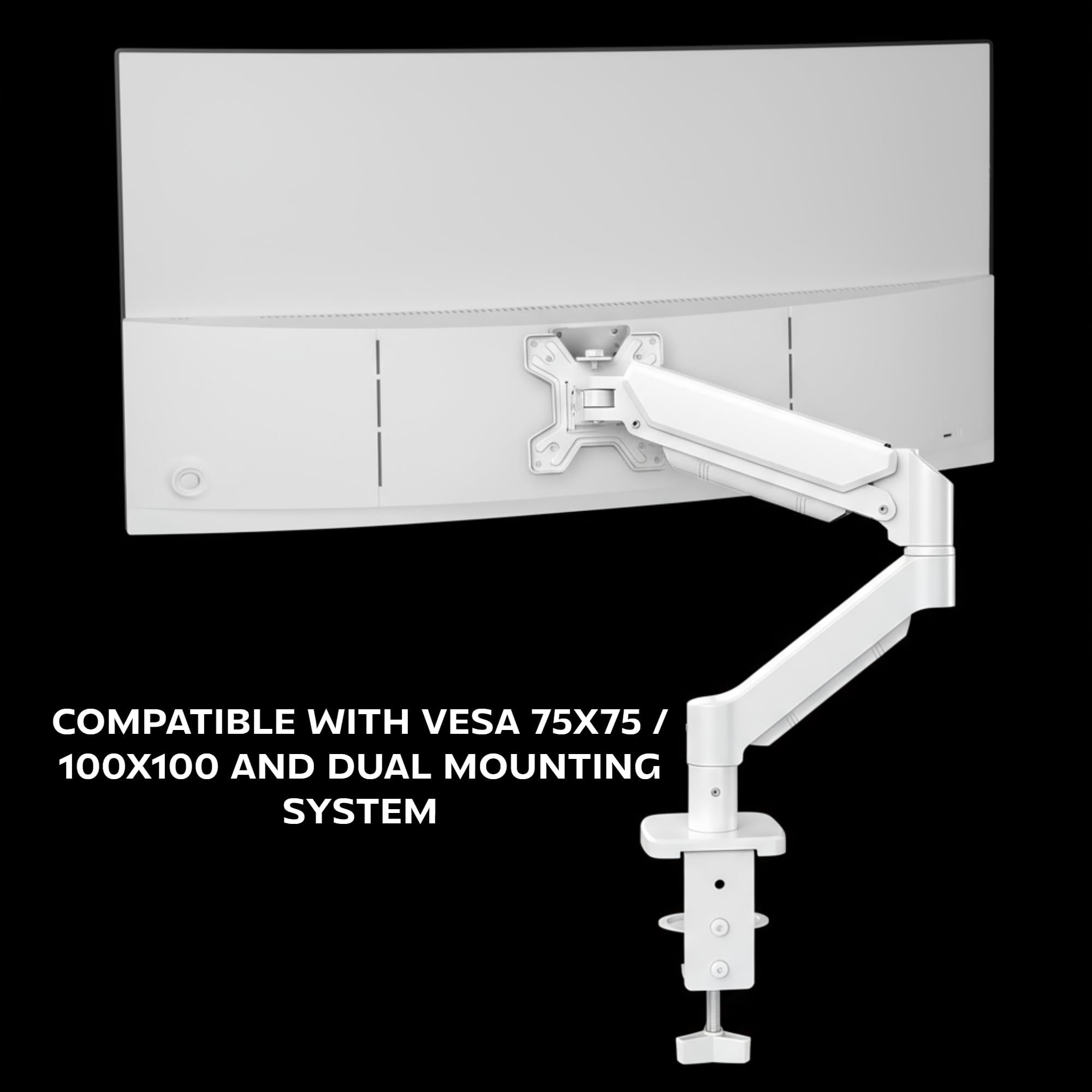 Mars Gaming MARM-PRO1, Uchwyt na Monitor z Amortyzatorem Gazowym do Ekranów do 32”, Ruch Obrotowy 360° i Regulacja Wysokości, Kompatybilny z VESA 75x75 i 100x100, Biały
