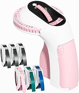 Phomemo E975 Embossing Label Maker Machine with 6 Tapes, 3D Portable Embossed Label Maker Writer, Handheld Embosser Label Maker with 6 Rolls Embossing Tapes for Office Home Organization and DIY -Pink