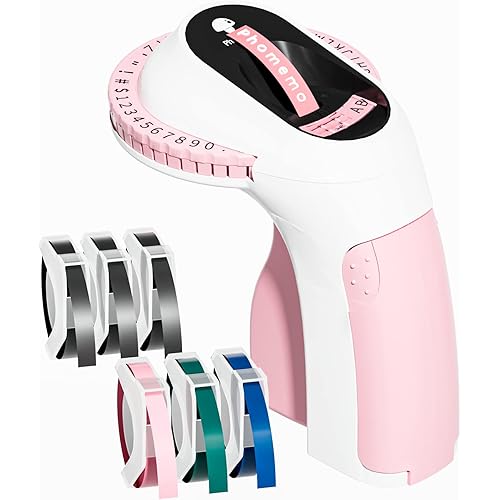 Phomemo E975 Embossing Label Maker Machine with 6 Tapes, 3D Portable Embossed Label Maker Writer, Handheld Embosser Label Maker with 6 Rolls Embossing Tapes for Office Home Organization and DIY -Pink