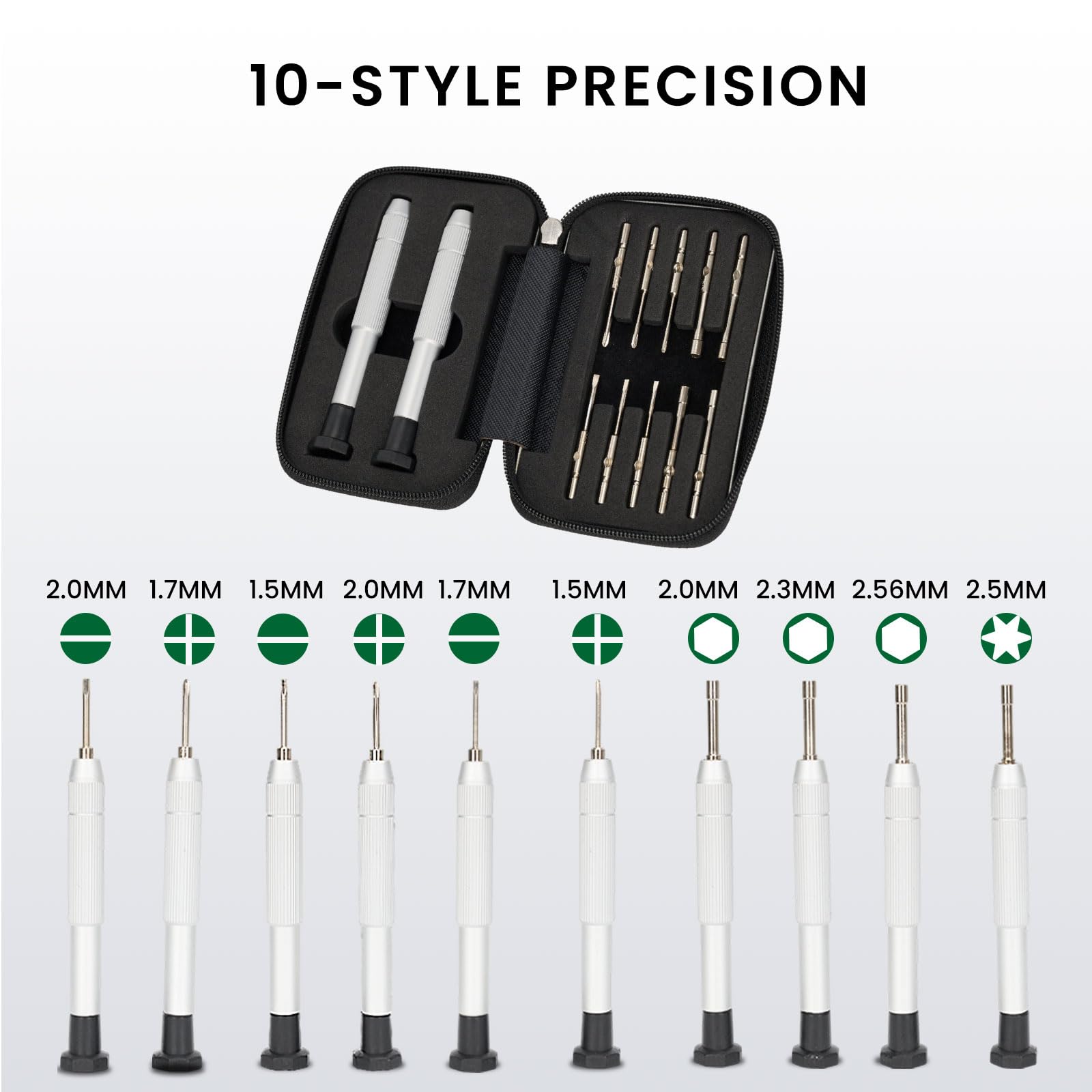 Juego de destornilladores de precisión, kit de reparación de gafas con destornilladores de estilo 10/almohadillas de nariz/destornilladores portátiles 4 en 1/gancho para oreja/pinzas para gafas
