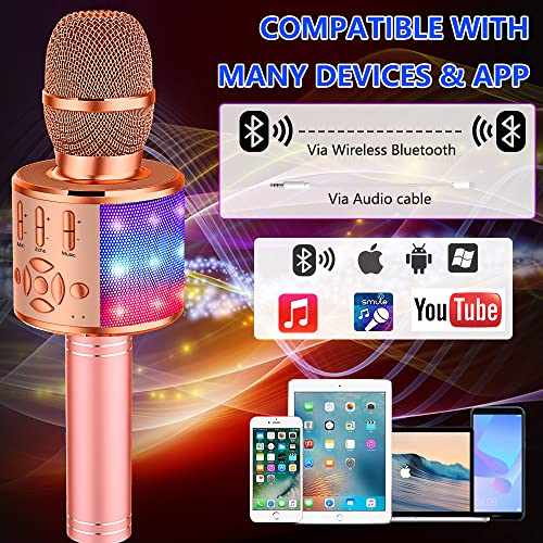 Image of Amazmic Kids Karaoke Microphone Machine Toy Bluetooth Microphone Portable Wireless Karaoke Machine Handheld with LED Lights, Gift for Children Adults Birthday Party, Home KTV(Champagne)