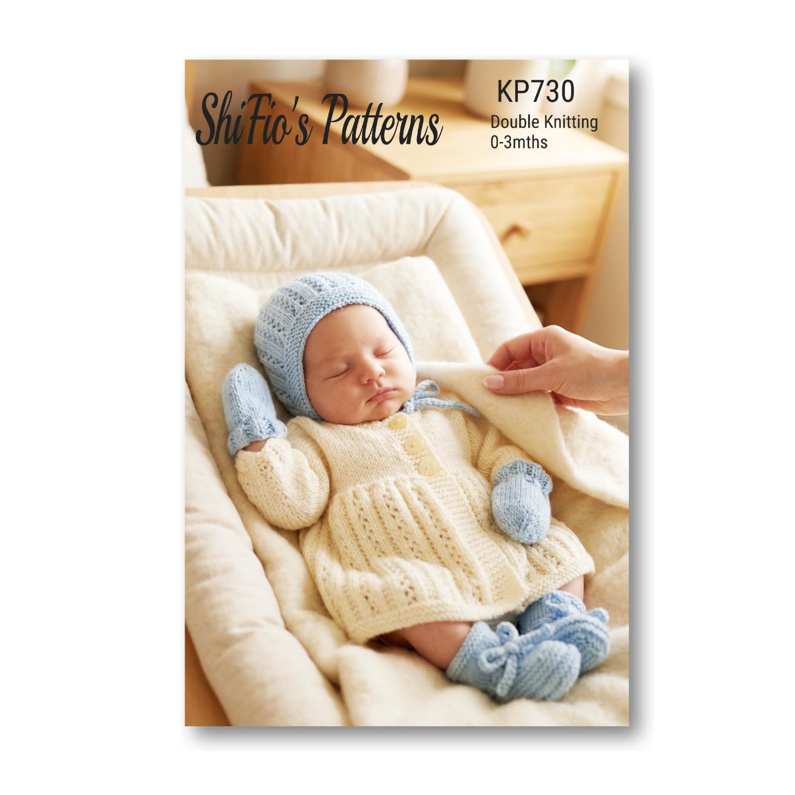 ShiFio's Patterns Baby Knitting Pattern, Jacket, Bonnet, Mittens and Booties Set, DK Yarn, 0-3 Months KP730