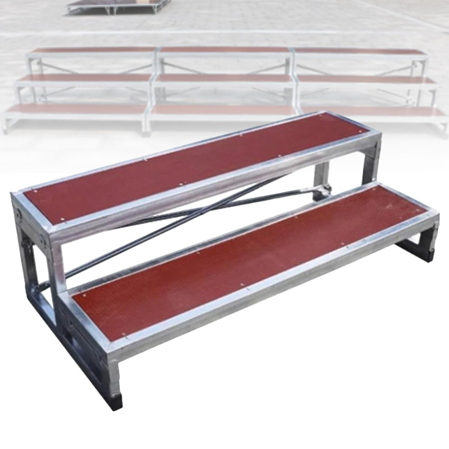 GLBMXDD Choir Step Platforms, Plywood and Galvanized Steel Steps, Podium Platform for Awards Ceremonies, Performances and Speeches, Easy to Assemble,Sturdy Non-Slip Stage Ladder Antislip-2Tiers