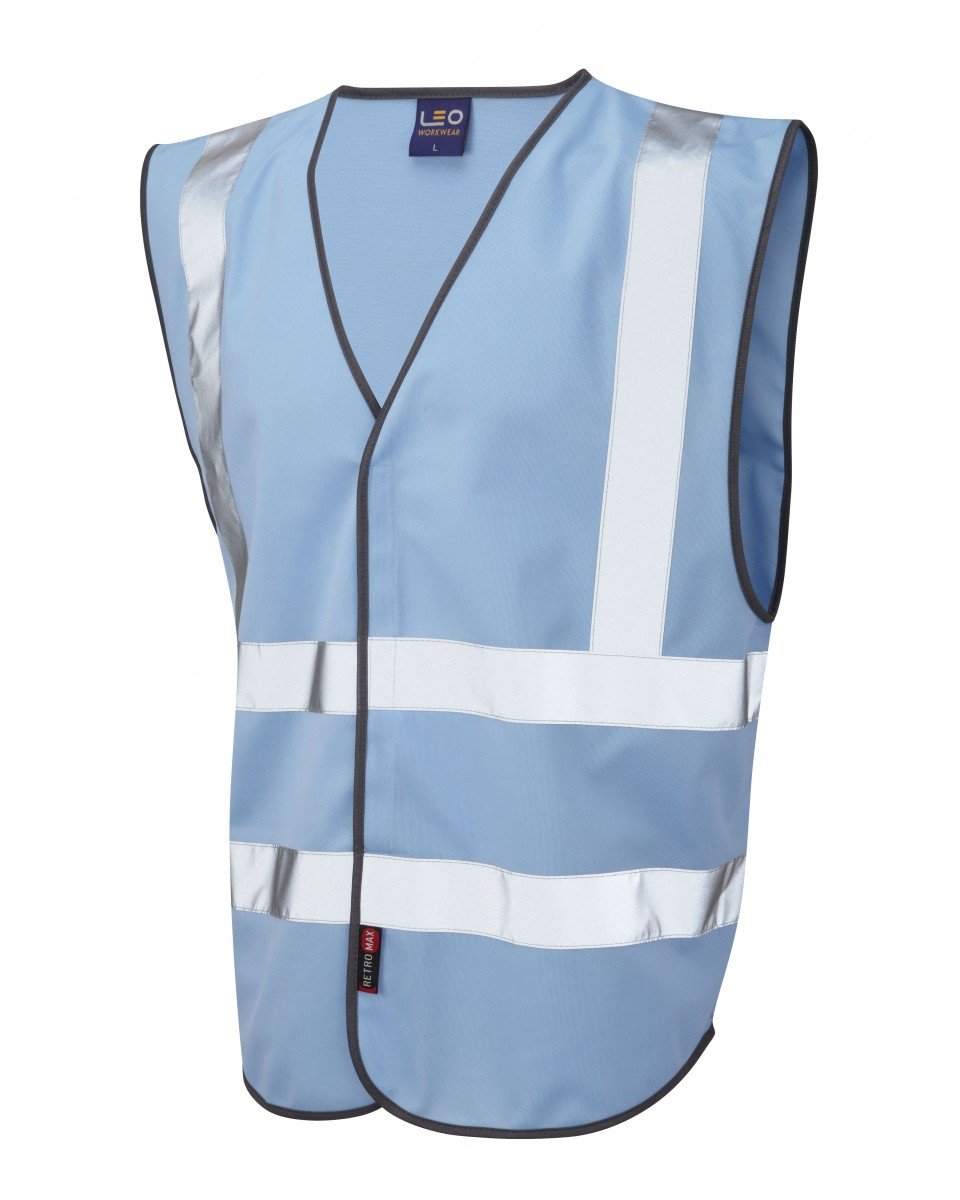 Leo Workwear Blue Pilton Single Colour Knitted Polyester Reflective Waistcoat, L, Sky