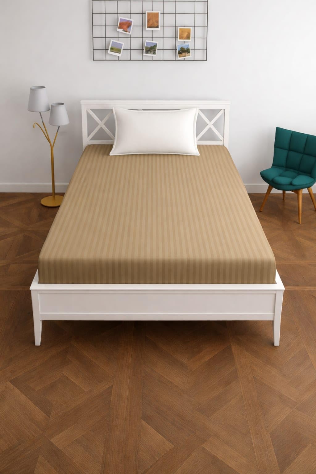 Elite Home Single Bed Mattress Cover with Zipper, Poly Cotton Striped Mattress Protector | Washable & Dustproof Bed Cover, Non-Waterproof Cover | 4x6 Ft Size, 48x72x4 Inch, Beige, Pack of 1-image-36