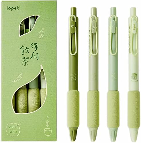 Kawaii - Juego de 4 bolígrafos de gel para presión neutra, bolígrafo de alta belleza para niña, bolígrafo de corazón para oficina, escuela (té verde)