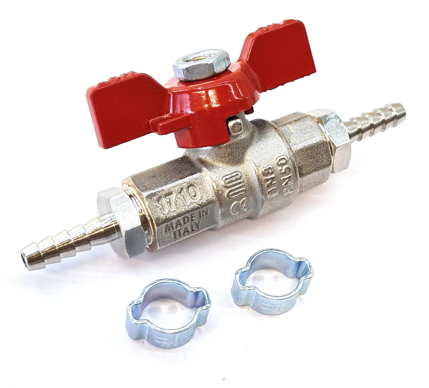 Delta-P Ltd Silver And Red Water Fed Pole Valve Tap - Series 21, 6Mm Or 8Mm Hosetail Combinations + O Clips (6Mm Hosetails)