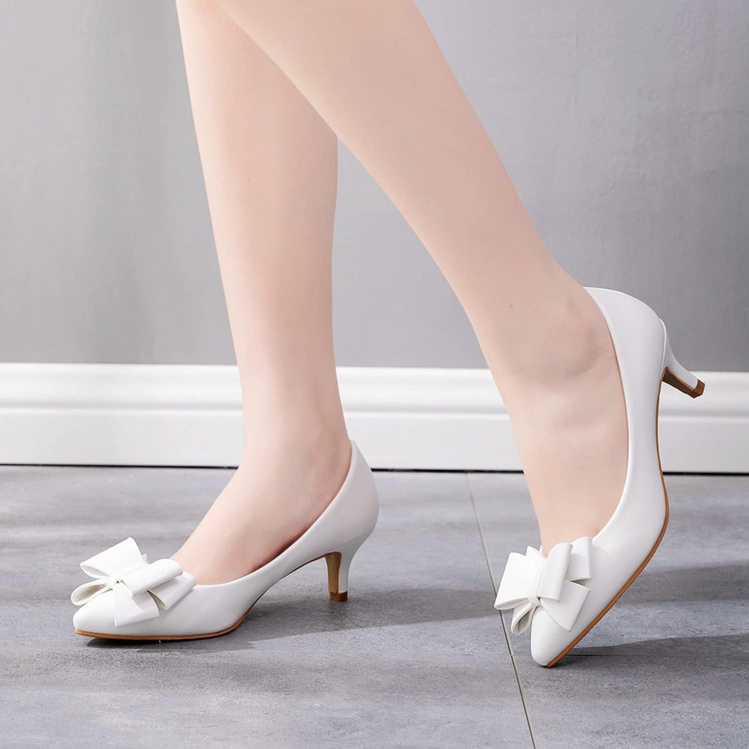Décolleté da donna con fiocco con fiocco Classico tacco basso da 1,96 pollici Slip On Décolleté a punta chiuse Décolleté da lavoro per ufficio Décolleté scarpe/white/43EU
