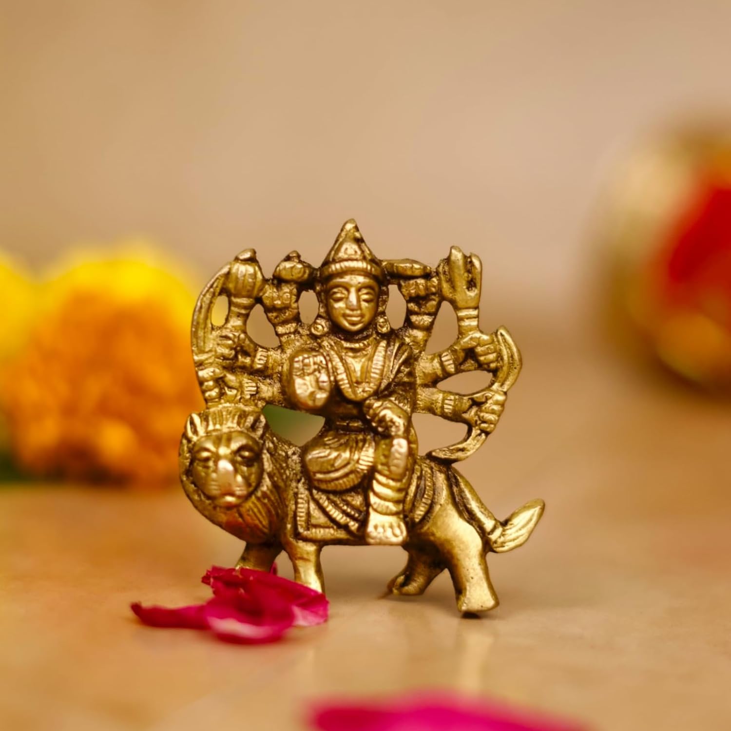 Servdharm Goddess Durga Idol 2" Brass Miniature Statue for Pooja and Gifting