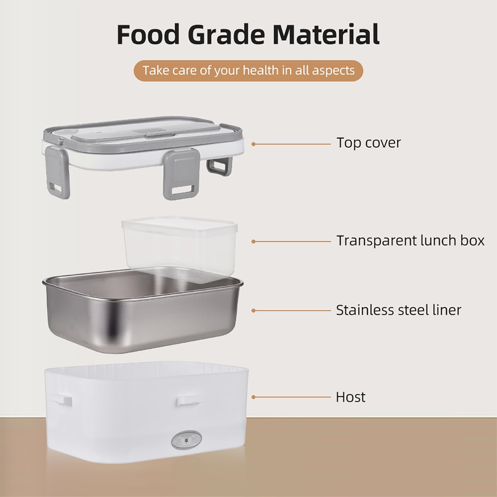 Ejoyous Lunch Box Elettrico, Lunch Box Termico Scaldavivande da 60 W 110/220 V + Interfaccia Doppia Alimentazione 12 V/24 V Fodera in Acciaio Inossidabile da 1,8 L (Spina europea)