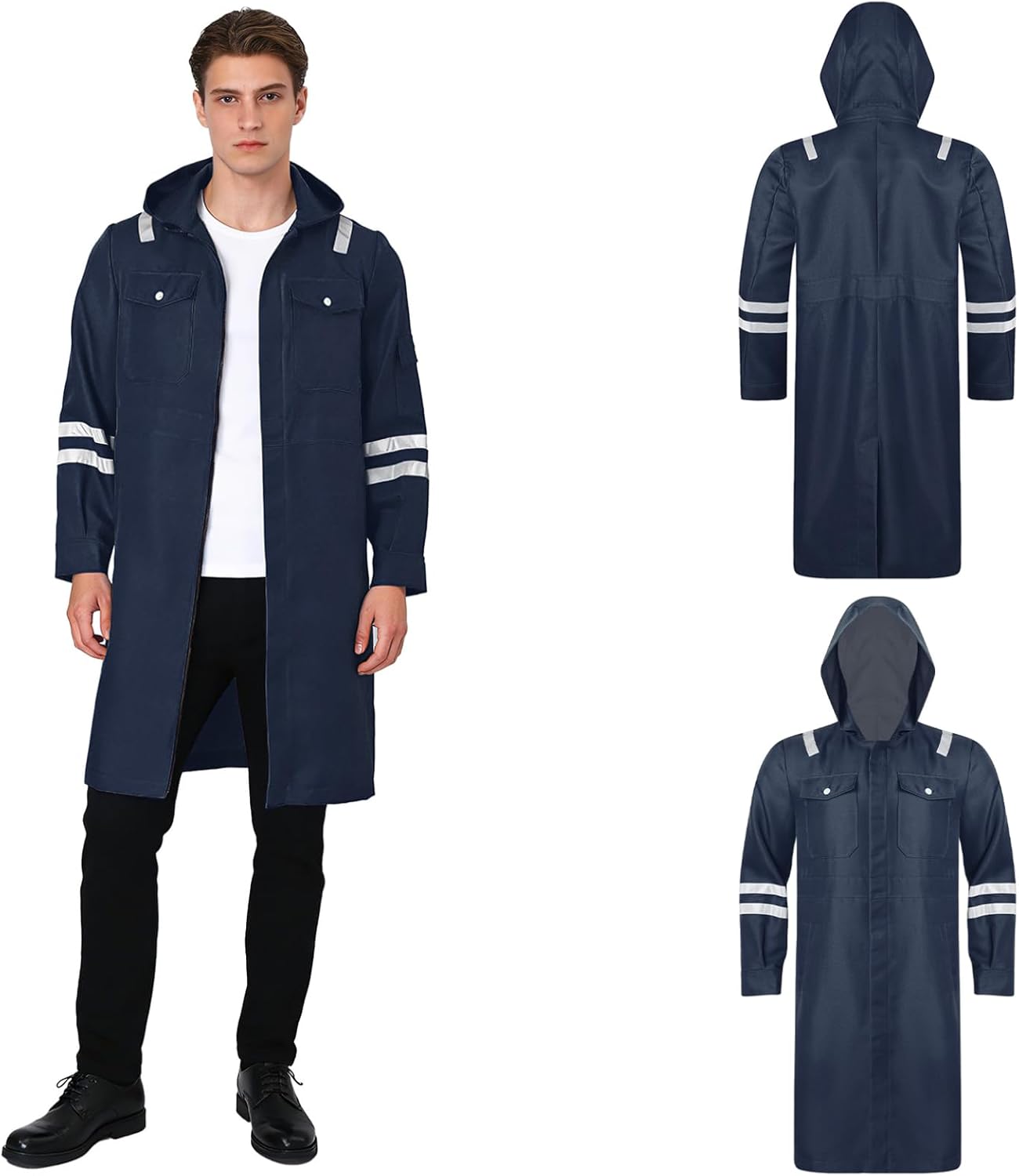FEESHOW Women Long Coat for Men Long Sleeve with Multi-pocket Mechanic Work Shirt Knee Length Heavy-duty