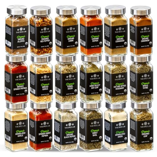 The Spice Lab Complete Organic Spices and Seasonings Set - 18 Jar Spice Kit Variety Pack - Complete Starter Set Great BBQ, Grilling and Gift Sets - Ultimate Culinary Cooking Spices Set