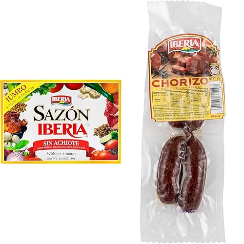 Sazon Iberia sin Achiote 6.34 onzas (36 paquetes) + salchicha Iberia Chorizo estilo español, 5 onzas