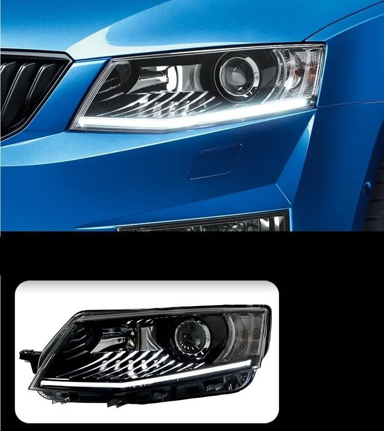 Compatible With Skoda Octavia eyelash headlight assembly 15-17 upgraded horse racing white eyebrow headlight LED dual light