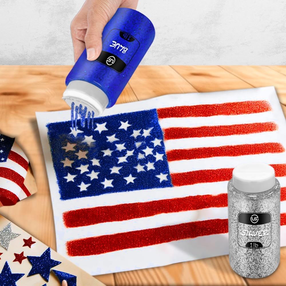 Glitter Bulk Set, 4th of July Fine Glitter for Crafts, Resin and Scrapbooking 3 Pack – 1 LB/16OZ Each Shaker Bottles Independence Day Décor and Crafts, Fourth of July Accessories