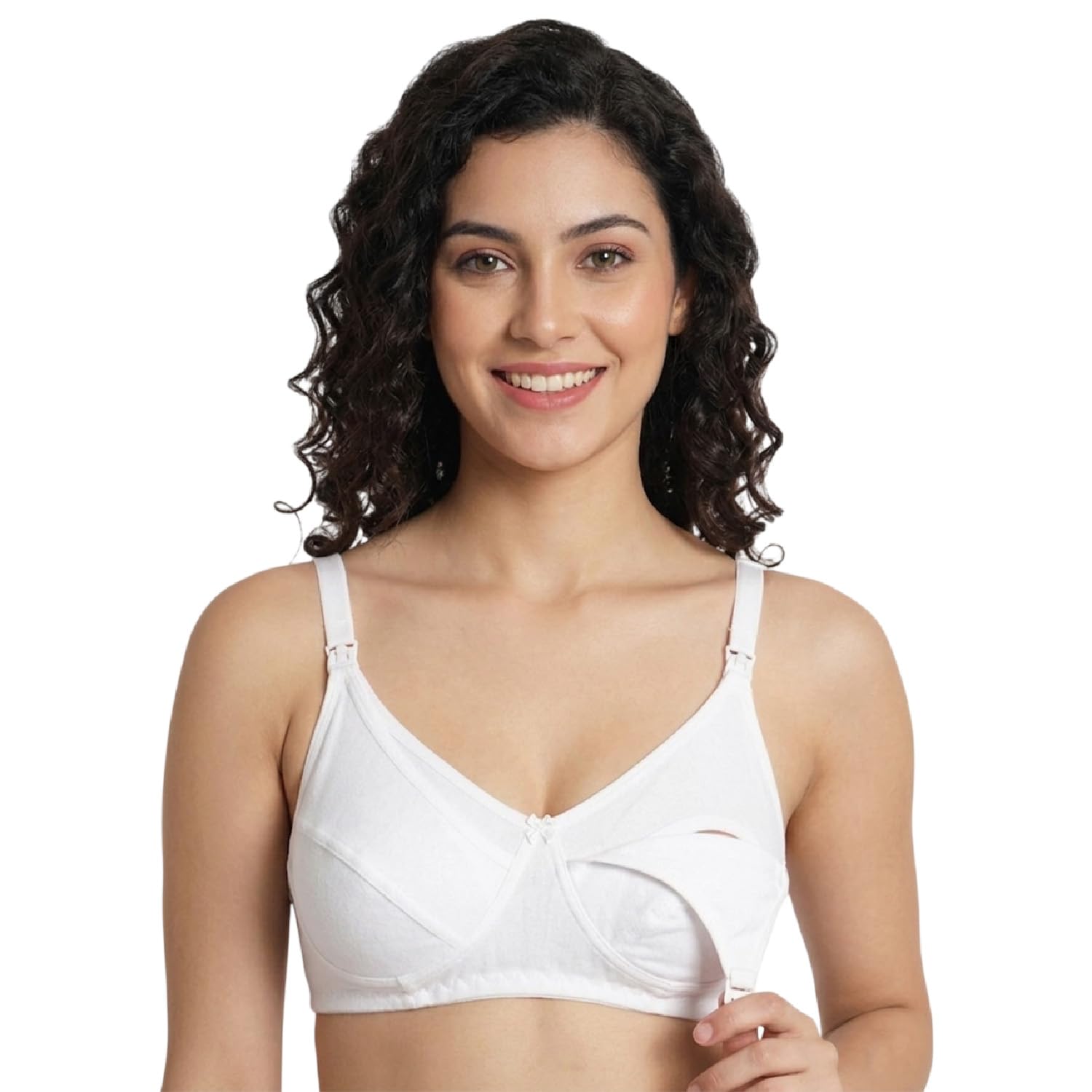 Maternity Nursing Bra for Women | Non-Padded Cotton Blend | Wire-Free V-Neck Feeding Bra (in, Numeric, 34, Free Size, A, 34, Regular, Big Girls, White)-image-34