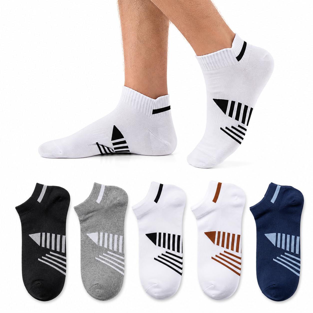 urbanbody Men's Ankle Length Socks Pack of 5 | Cotton Rich Low Cut Sports Socks for Men | Breathable Cushioned Athletic Socks | Stretchable Casual Running Gym Walking Socks Combo Multicolor-picture-21