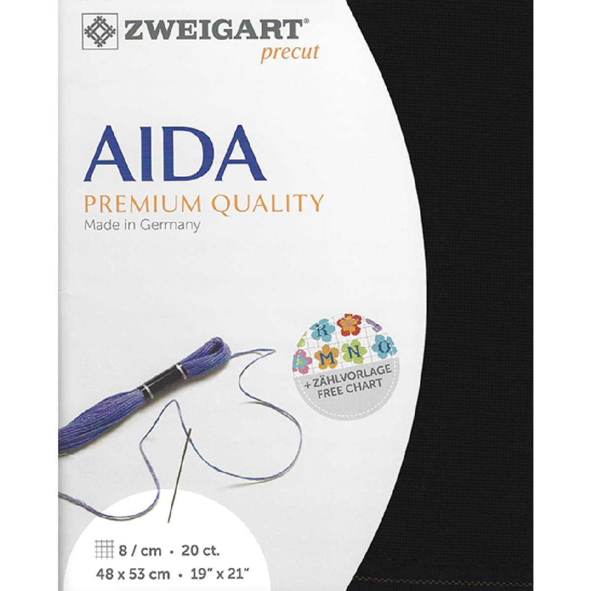 Zweigart AIDA Precut 20 ct. Extra Fine Aida 3326 Colour 720 Black, Needlework Fabric for Cross Stitch 48 x 53 cm