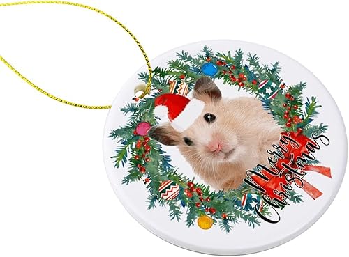 Miniatura 2 de Adornos para árbol de Navidad, corona de feliz Navidad, hámster, adorno de Navidad, adorno colgante para decoración del hogar, colgantes colgantes