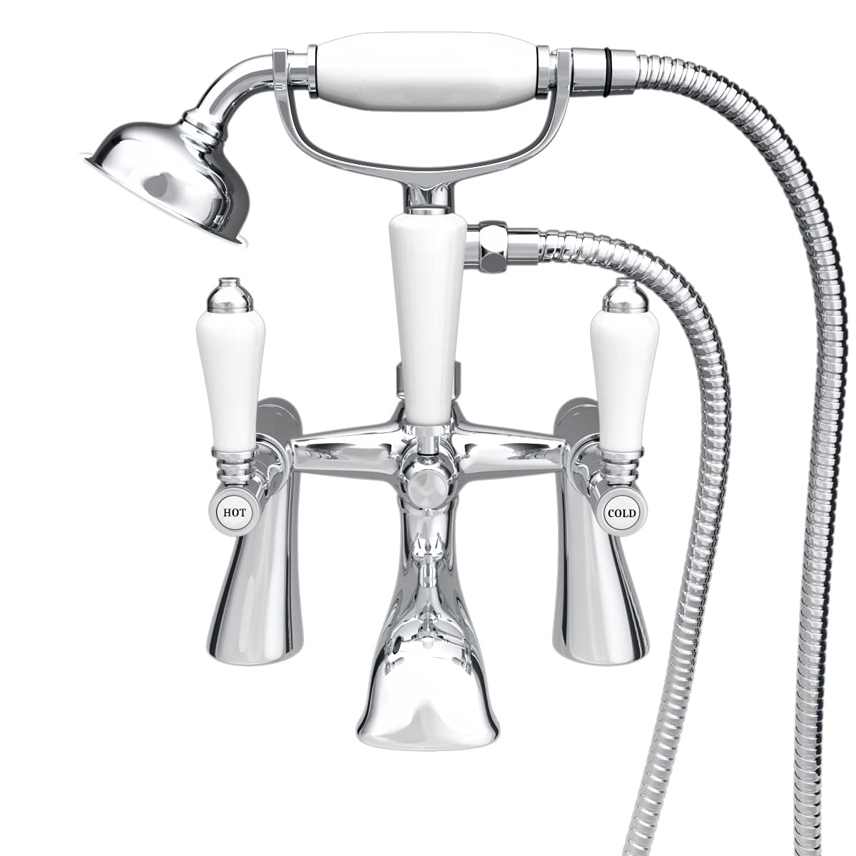 Nes Home Chrome Imperior Traditional Deck Mounted Bath Shower Mixer Tap With Handheld Kit
