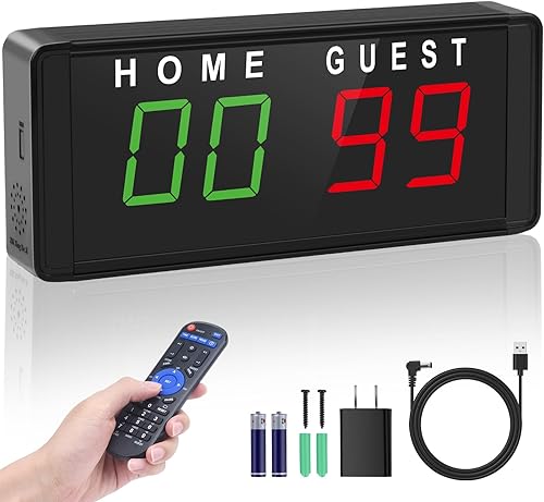 Marcador electrónico portátil LED Digital Score Keeper con control remoto, marcador eléctrico con cuenta regresivatemporizador y reloj para agujero