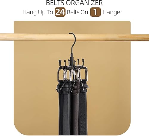 Miniatura 3 de ZEDODIER Percha para Cinturones, Organizador Giratorio de Accesorios de Armario con Estante para Cinturones, Capacidad Máxima de Almacenamiento de