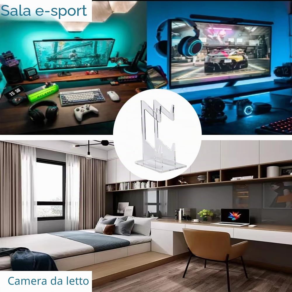 Supporto per Cuffie e Joystick in Acrilico - Porta Universale Trasparente per Controller da Gioco e Cuffie Gaming