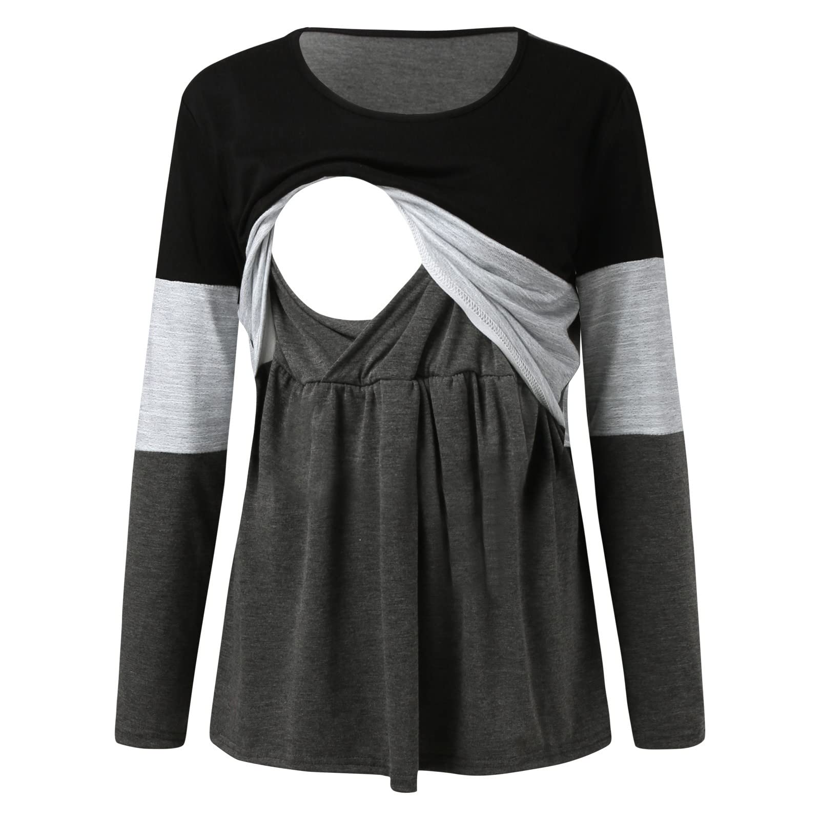 Generisch T-shirt d'allaitement à manches longues pour femme - Pull de grossesse - Pull d'allaitement - T-shirt de grossesse - T-shirt d'allaitement - Grande taille 56