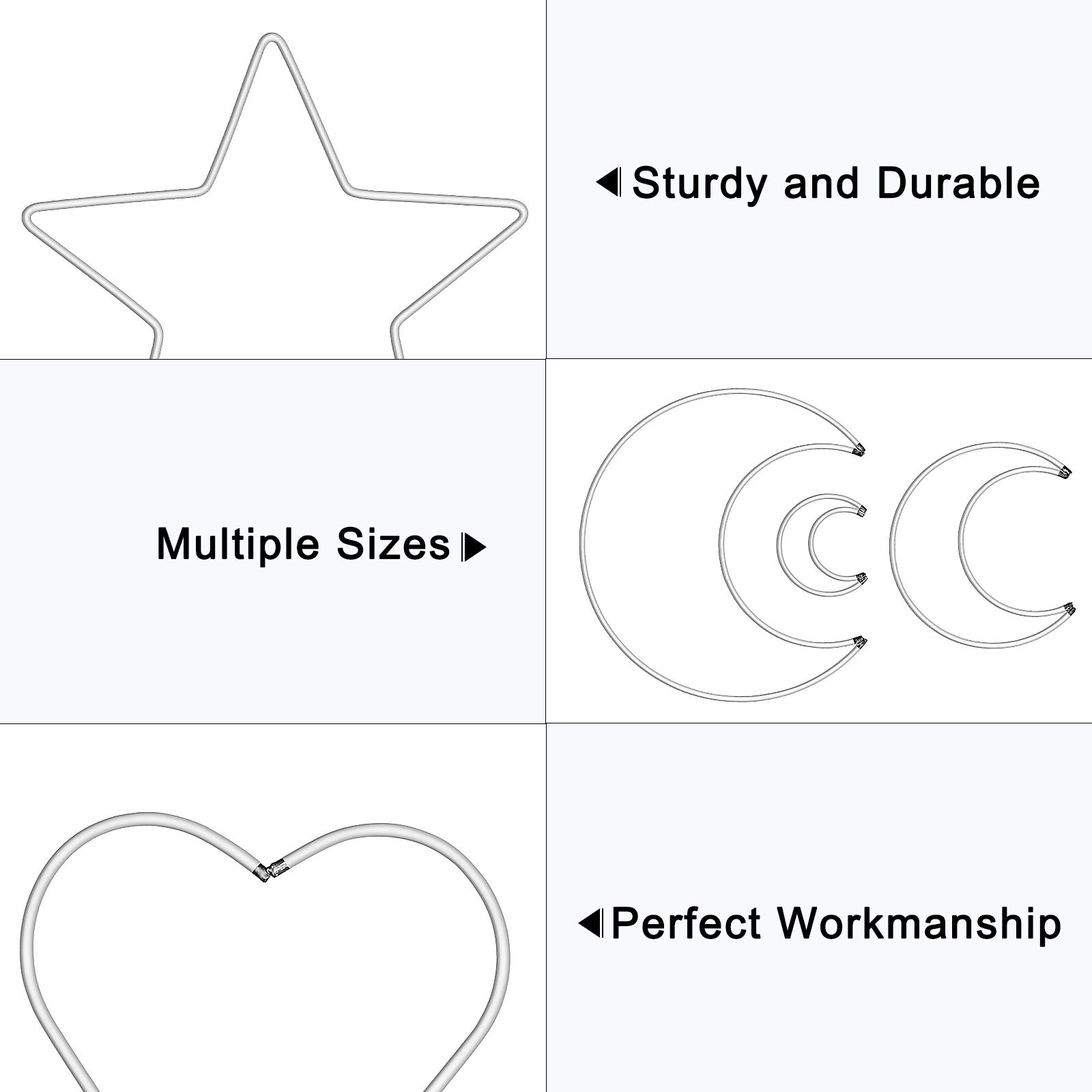 Anneaux En Métal Pour Attrape-rêves Et Macramé - Lot De 14 Formes (Lune, étoile, Cœur, Cercle) - Taille 50 à 200mm - DIY Déco - 3