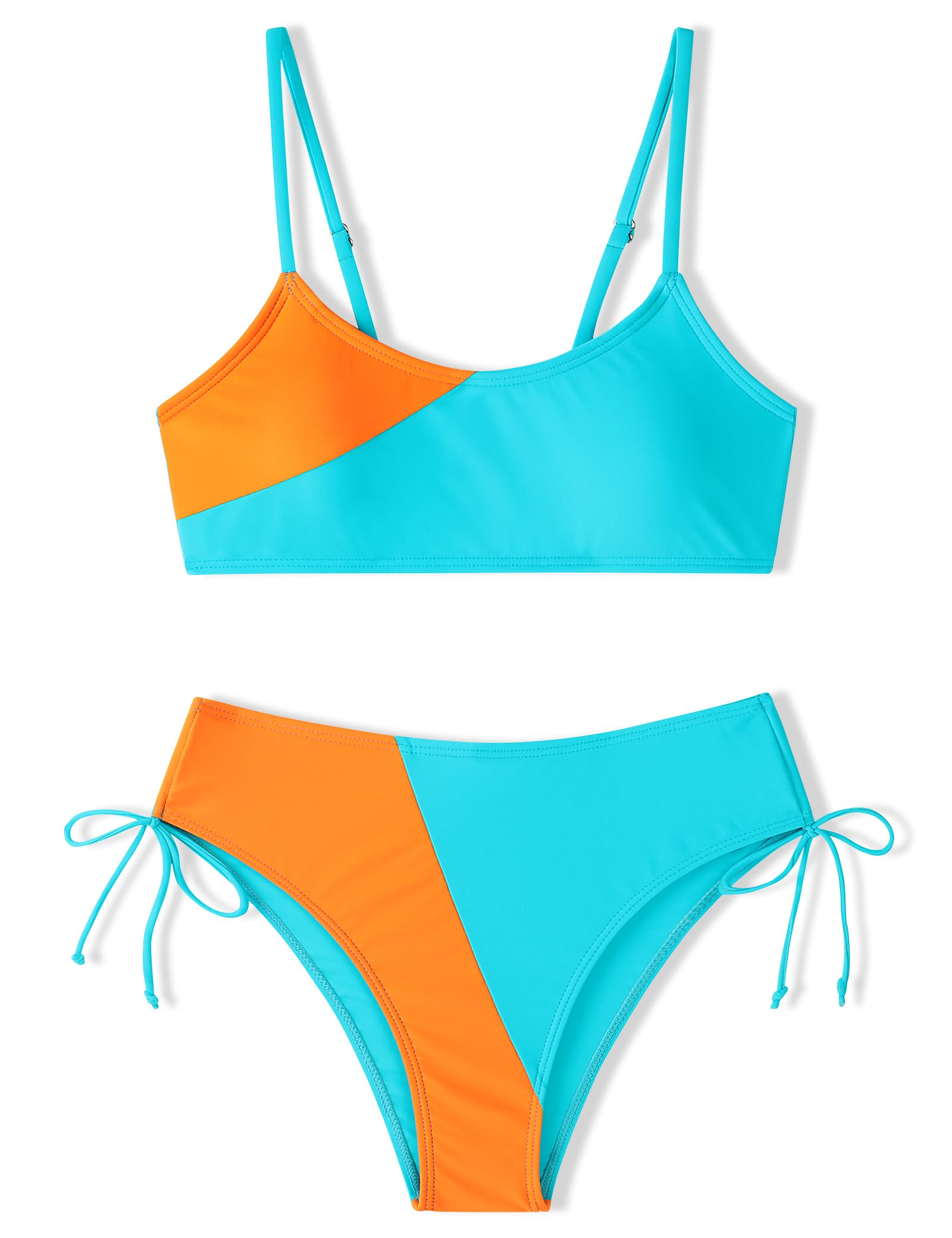 FoWear Girls Swimsuits Bikini Set 2 Pieces Color Block Bikini with Adjustable Shoulder Strap Girls Bathing Suit 7-16Y