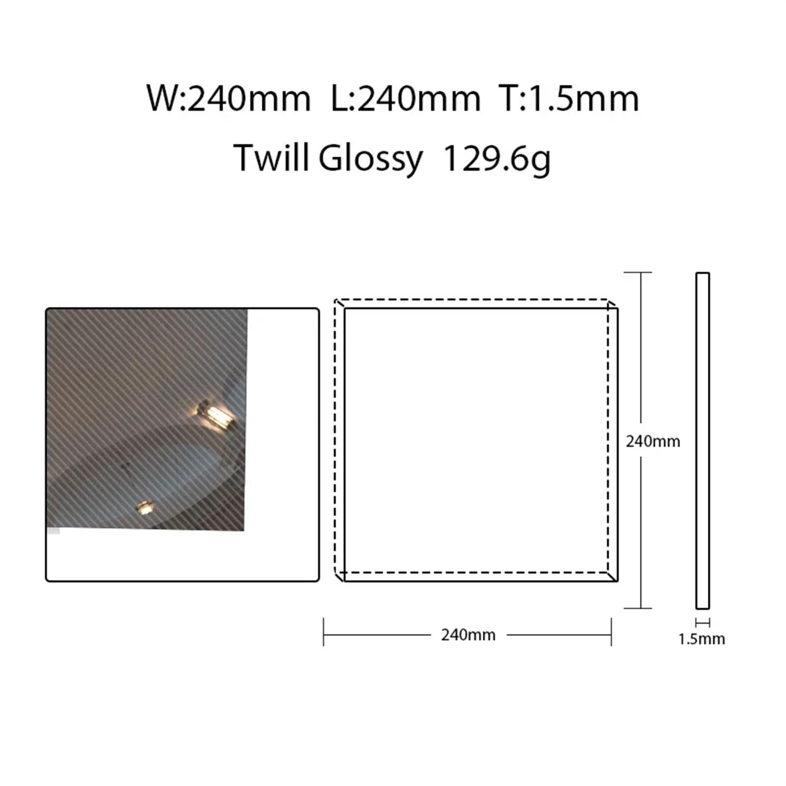 1 Piece 240 X 240MM 3K Carbon Fiber Board Panel Thickness 0.25mm 0.5mm 1mm 1.5mm 2mm 3mm 4mm 5mm 6mm High Strength Carbon Board 3k Carbon Fiber(1.5mm Twill Glossy)