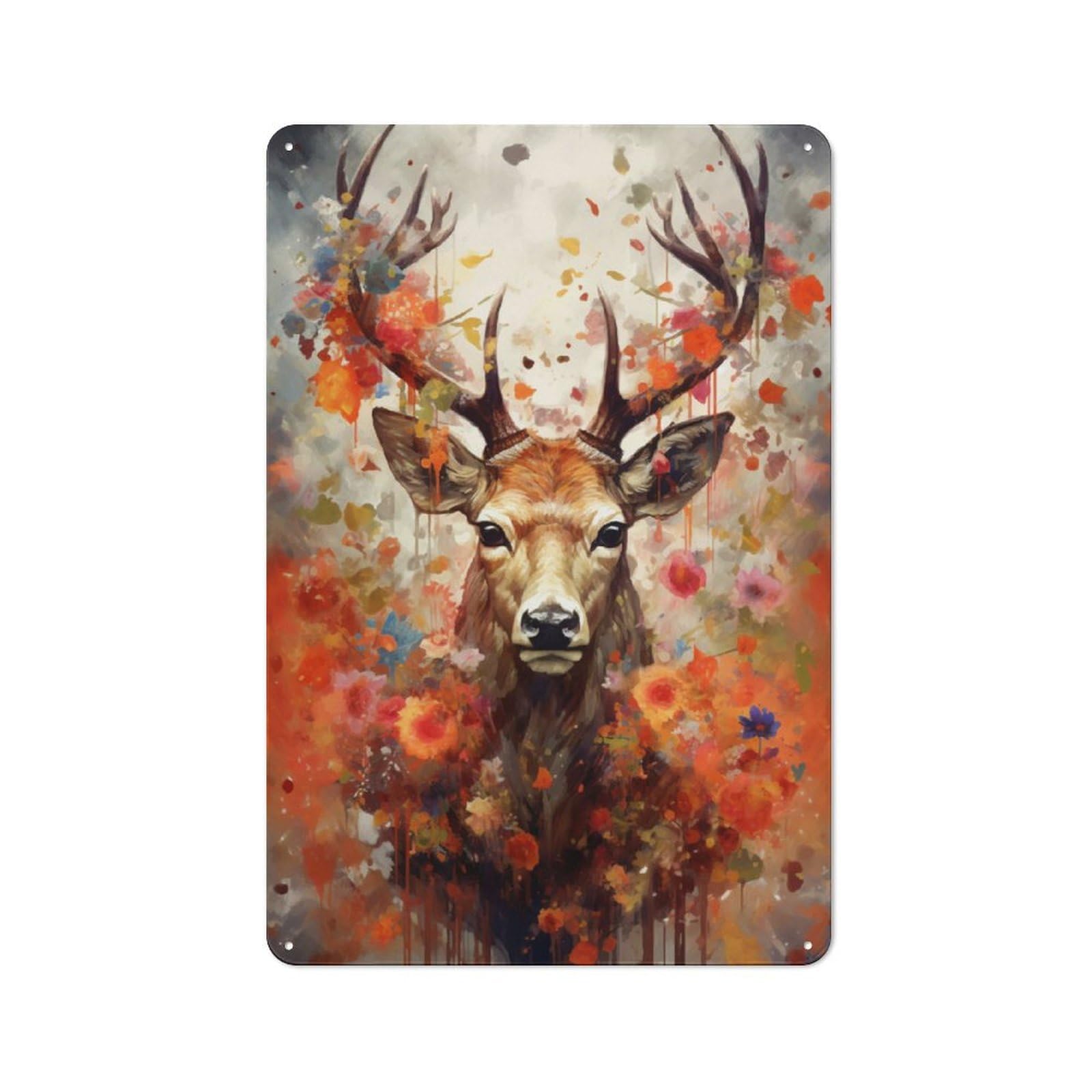 Junmoney Style-14 Antlered Cottage Style Metal Wall Decor 30X20cm, Tin Wall Plaque For Kitchen, Cottage, Porch Or Garden Room