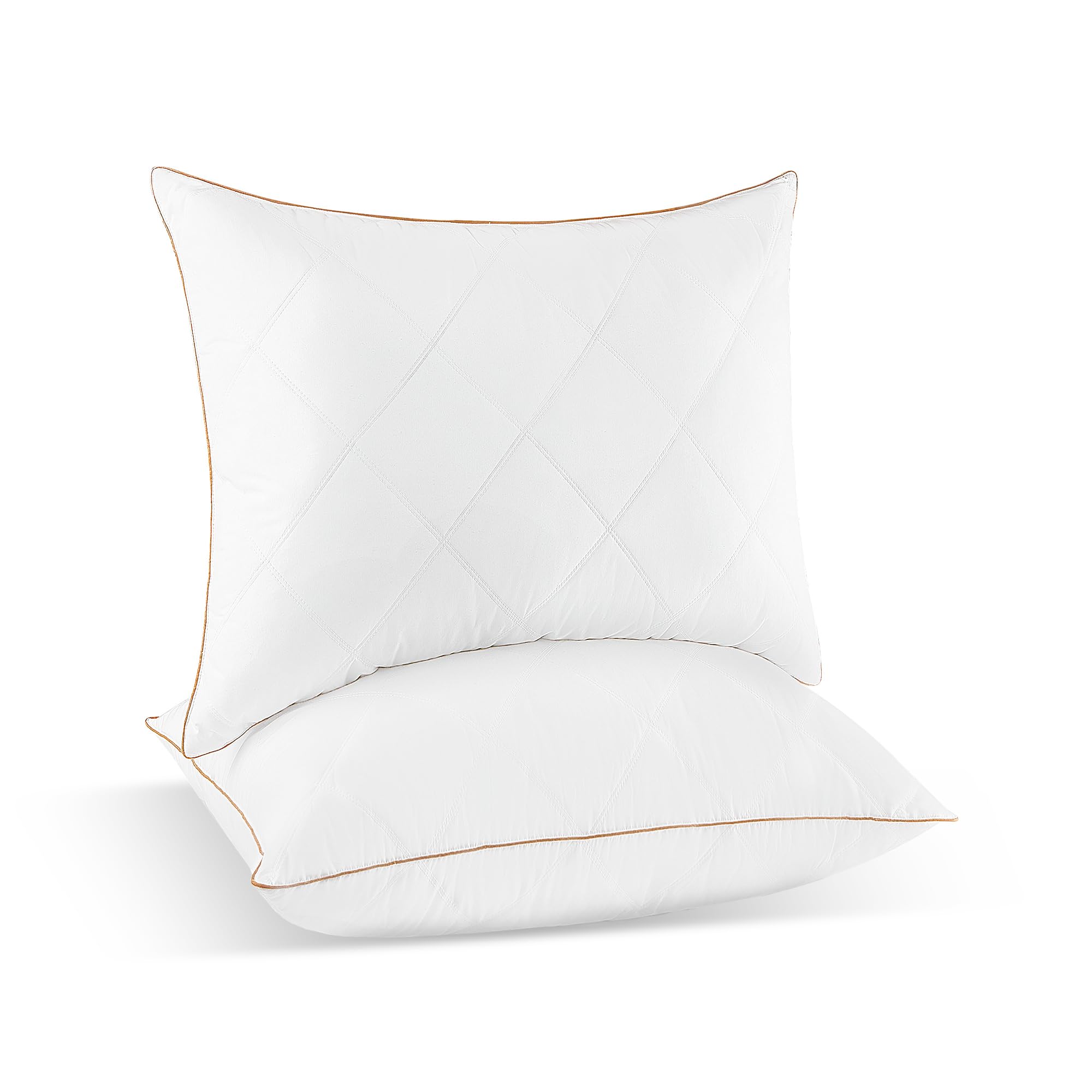 UNIKOME Almohada de plumón 65x65cm, Almohada de plumón de Ganso Juego de 2, Almohada de Plumas Blancas, Lujosa Almohada de Plumas y plumón núcleo, Tejido 100% algodón, Lavable a máquina, Oeko-Tex | Almohada de plumas, relleno de plumón, 100% algodón orgán